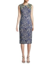 Paisley-Print Sleeveless Midi Sheath Dress at Neiman Marcus